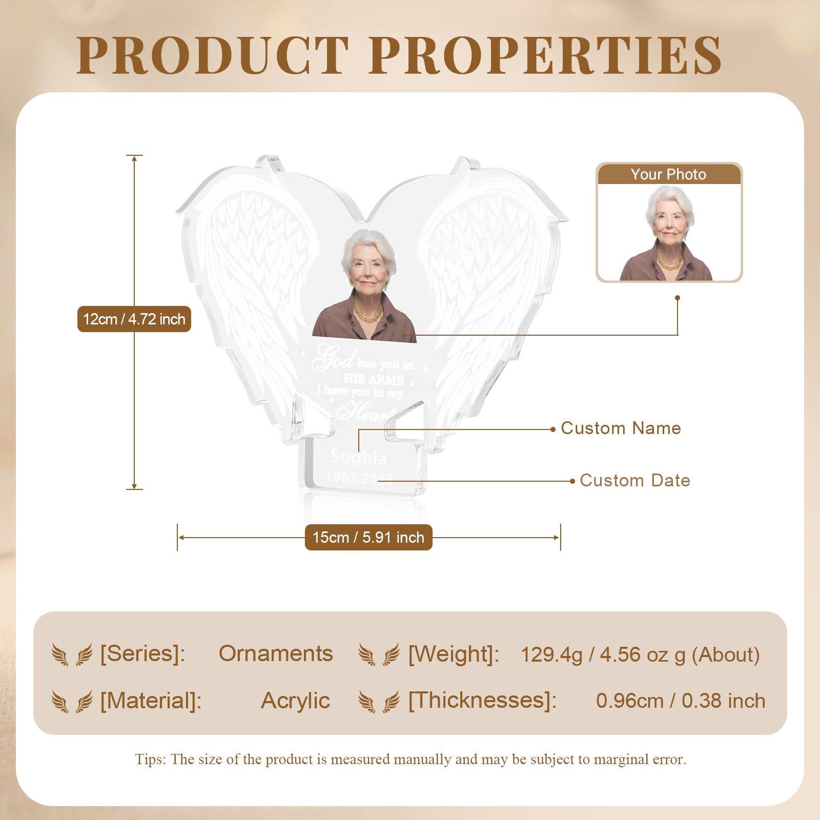 Personalised Acrylic Angel Wings Memorial with Custom Name and Photo A Heartfelt Tribute-Jessemade AU