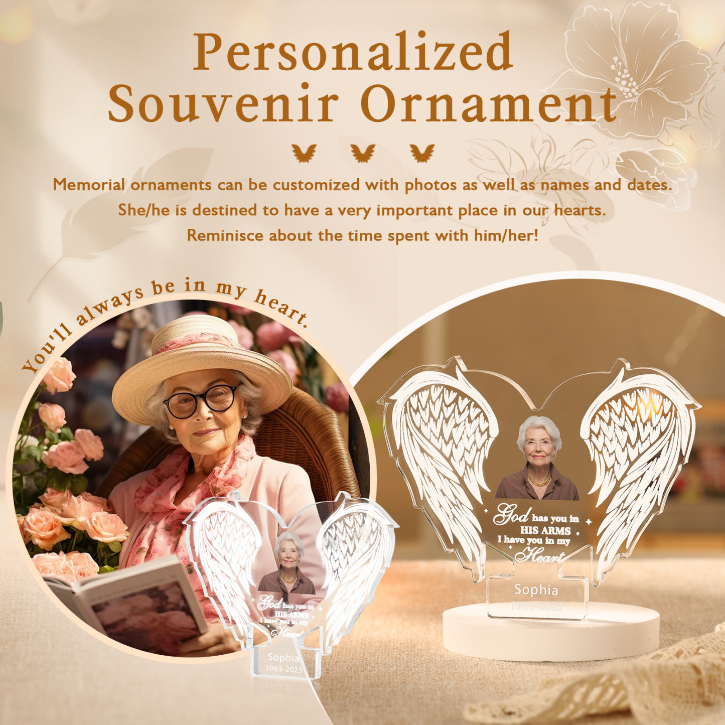 Personalised Acrylic Angel Wings Memorial with Custom Name and Photo A Heartfelt Tribute-Jessemade AU