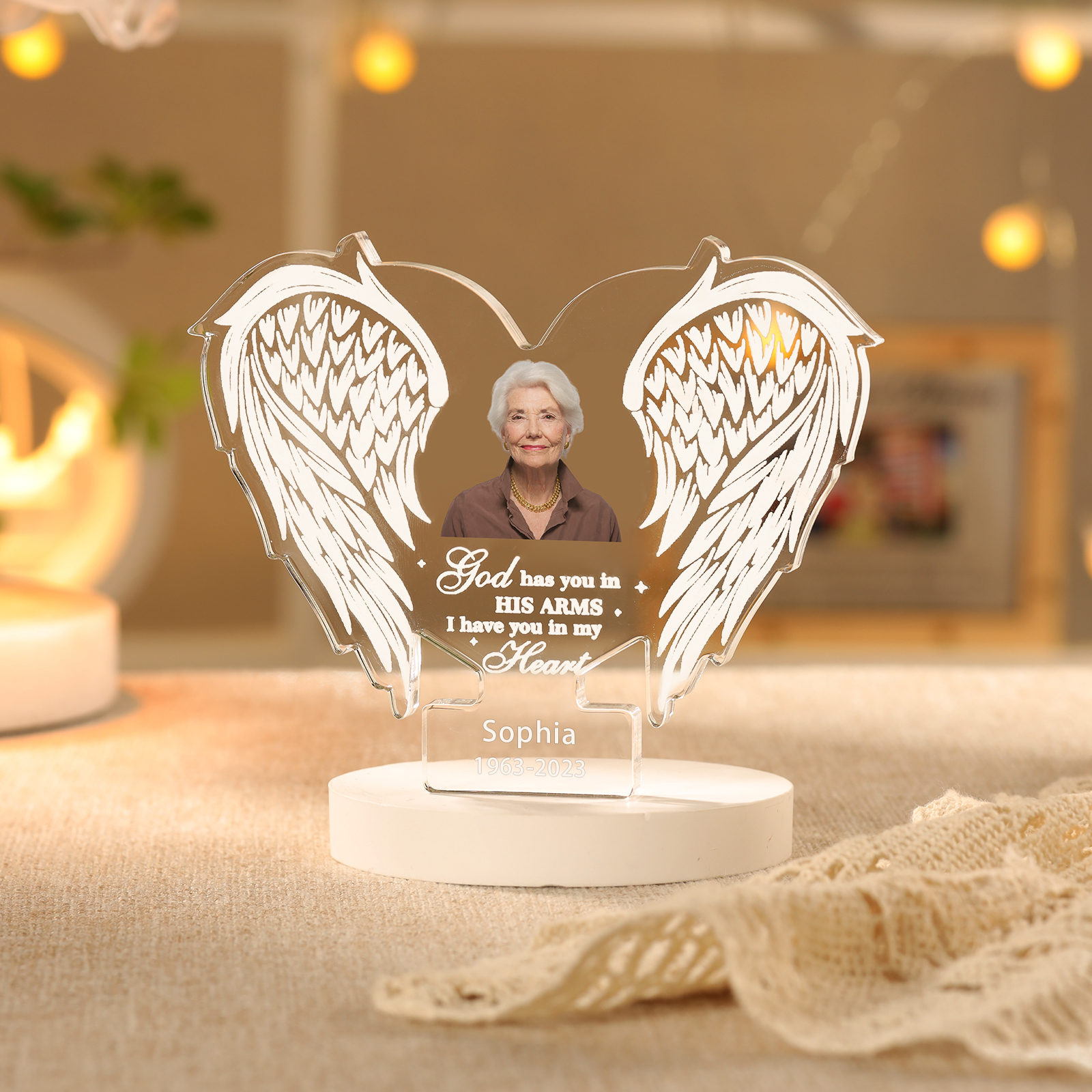 Personalised Acrylic Angel Wings Memorial with Custom Name and Photo A Heartfelt Tribute-Jessemade AU