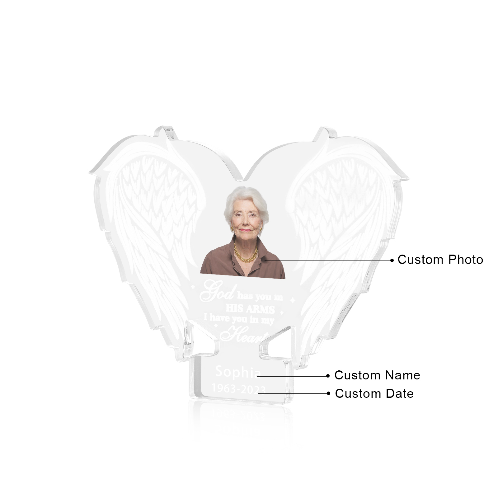 Personalised Acrylic Angel Wings Memorial with Custom Name and Photo A Heartfelt Tribute-Jessemade AU