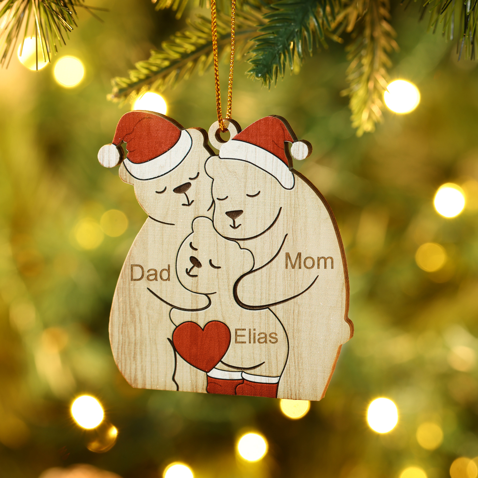 Personalised Wooden Bear Family Ornament with Custom 3 Names Heartwarming Christmas Gift-Jessemade AU