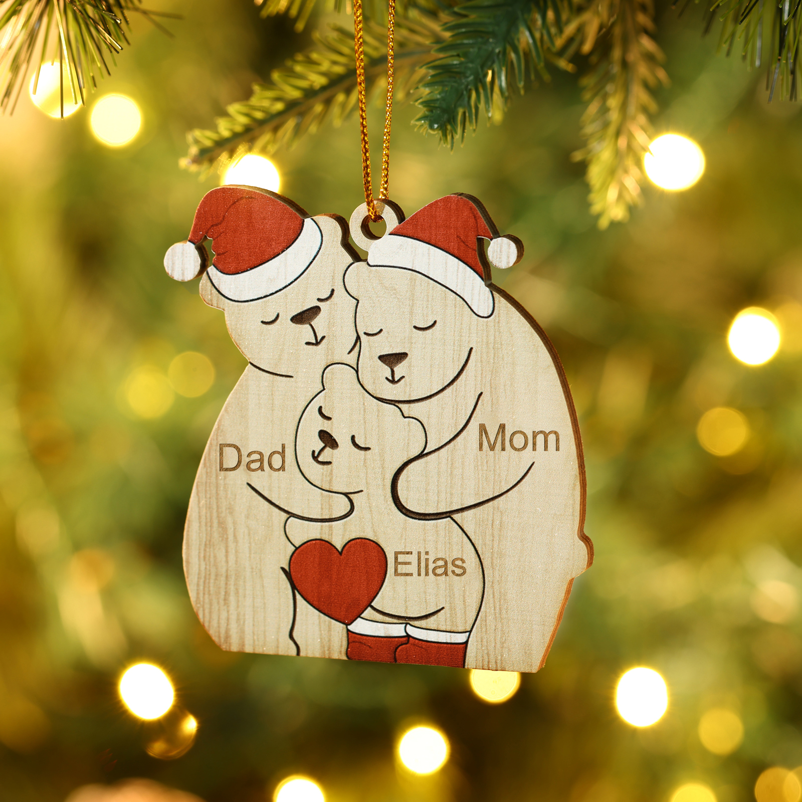 Personalised Wooden Bear Family Ornament with Custom 3 Names Heartwarming Christmas Gift-Jessemade AU