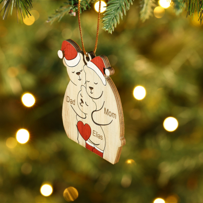 Personalised Wooden Bear Family Ornament with Custom 3 Names Heartwarming Christmas Gift-Jessemade AU