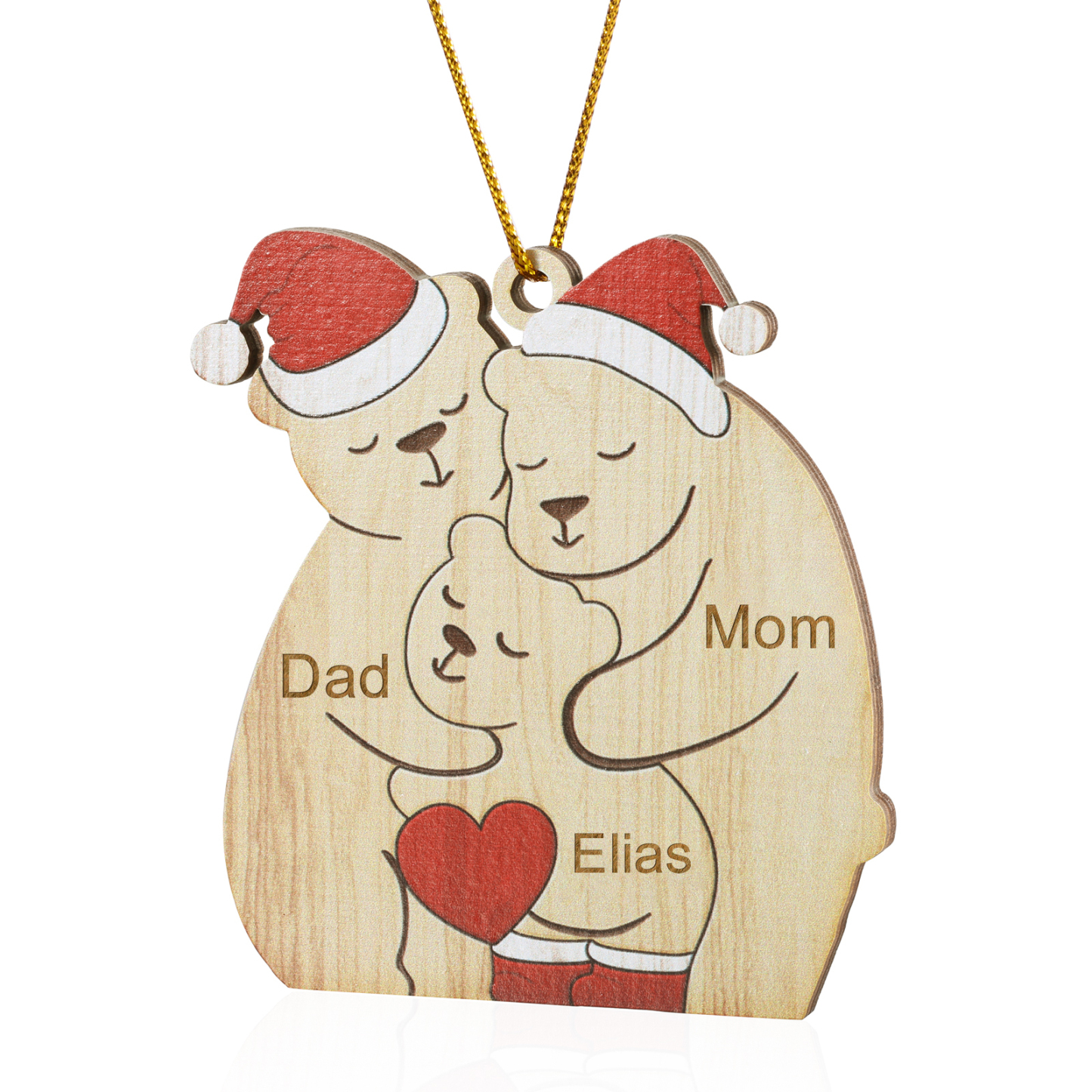 Personalised Wooden Bear Family Ornament with Custom 3 Names Heartwarming Christmas Gift-Jessemade AU