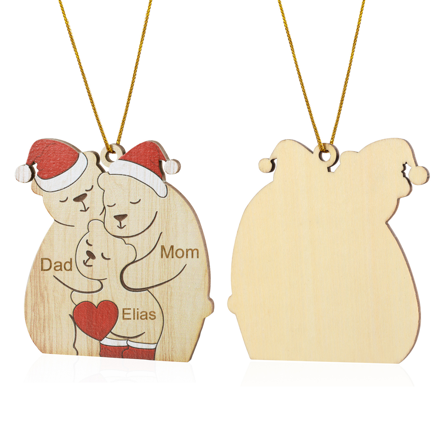 Personalised Wooden Bear Family Ornament with Custom 3 Names Heartwarming Christmas Gift-Jessemade AU