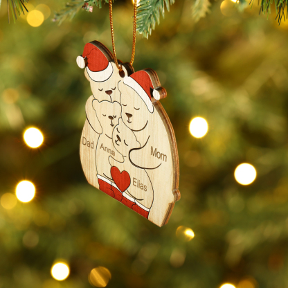 Personalised Wooden Bear Family Ornament with Custom 4 Names Heartwarming Christmas Gift-Jessemade AU