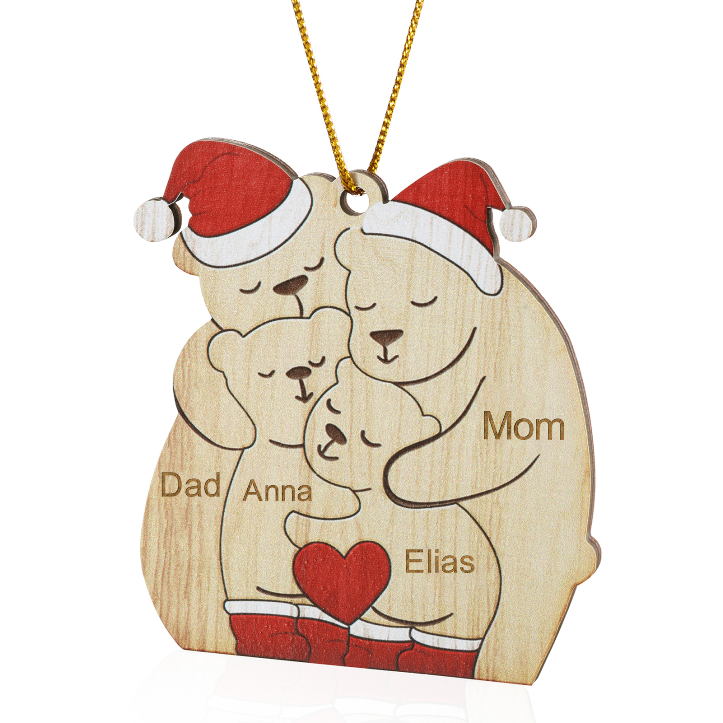 Personalised Wooden Bear Family Ornament with Custom 4 Names Heartwarming Christmas Gift-Jessemade AU