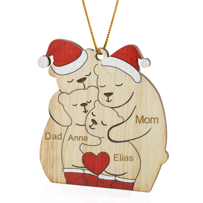 Personalised Wooden Bear Family Ornament with Custom 4 Names Heartwarming Christmas Gift-Jessemade AU