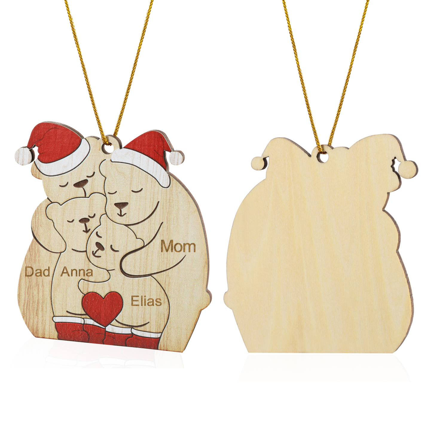 Personalised Wooden Bear Family Ornament with Custom 4 Names Heartwarming Christmas Gift-Jessemade AU