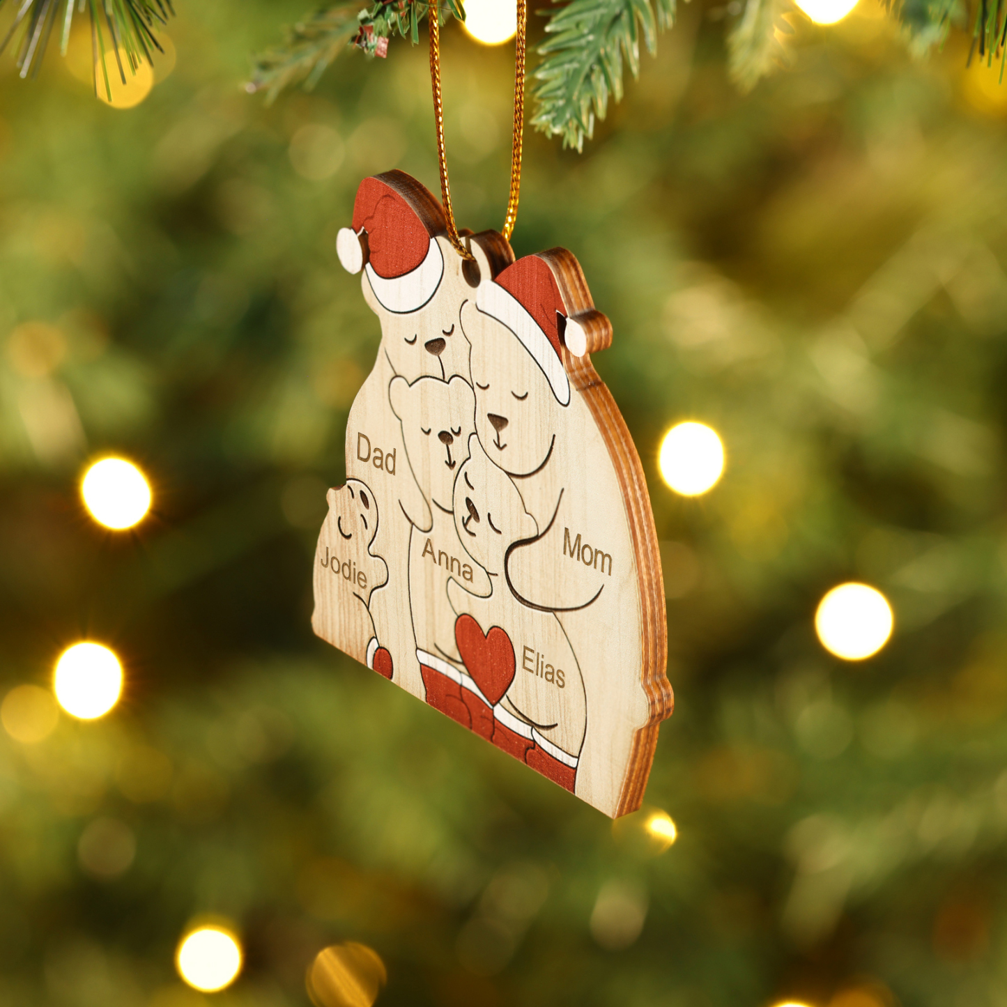 Personalised Wooden Bear Family Ornament with Custom 5 Names Heartwarming Christmas Gift-Jessemade AU