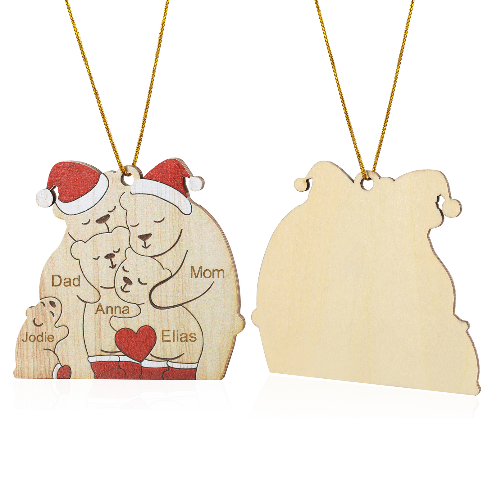 Personalised Wooden Bear Family Ornament with Custom 5 Names Heartwarming Christmas Gift-Jessemade AU