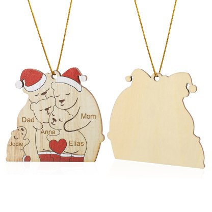 Personalised Wooden Bear Family Ornament with Custom 5 Names Heartwarming Christmas Gift-Jessemade AU
