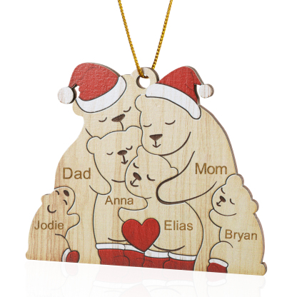 Personalised Wooden Bear Family Ornament with Custom 6 Names Heartwarming Christmas Gift-Jessemade AU