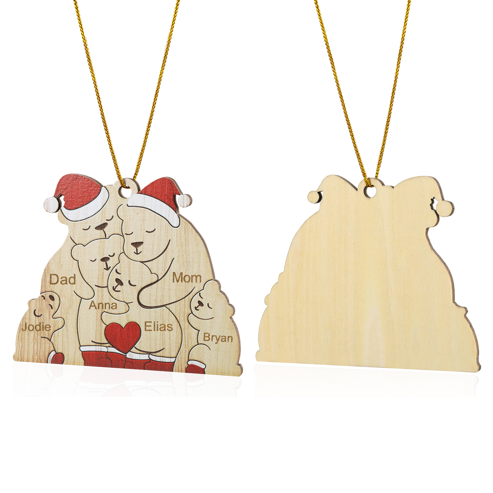 Personalised Wooden Bear Family Ornament with Custom 6 Names Heartwarming Christmas Gift-Jessemade AU