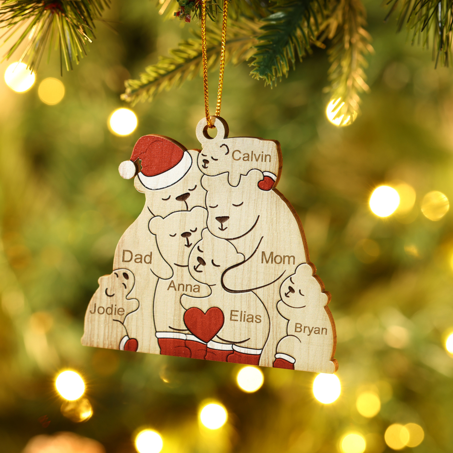 Personalised Wooden Bear Family Ornament with Custom 7 Names Heartwarming Christmas Gift-Jessemade AU