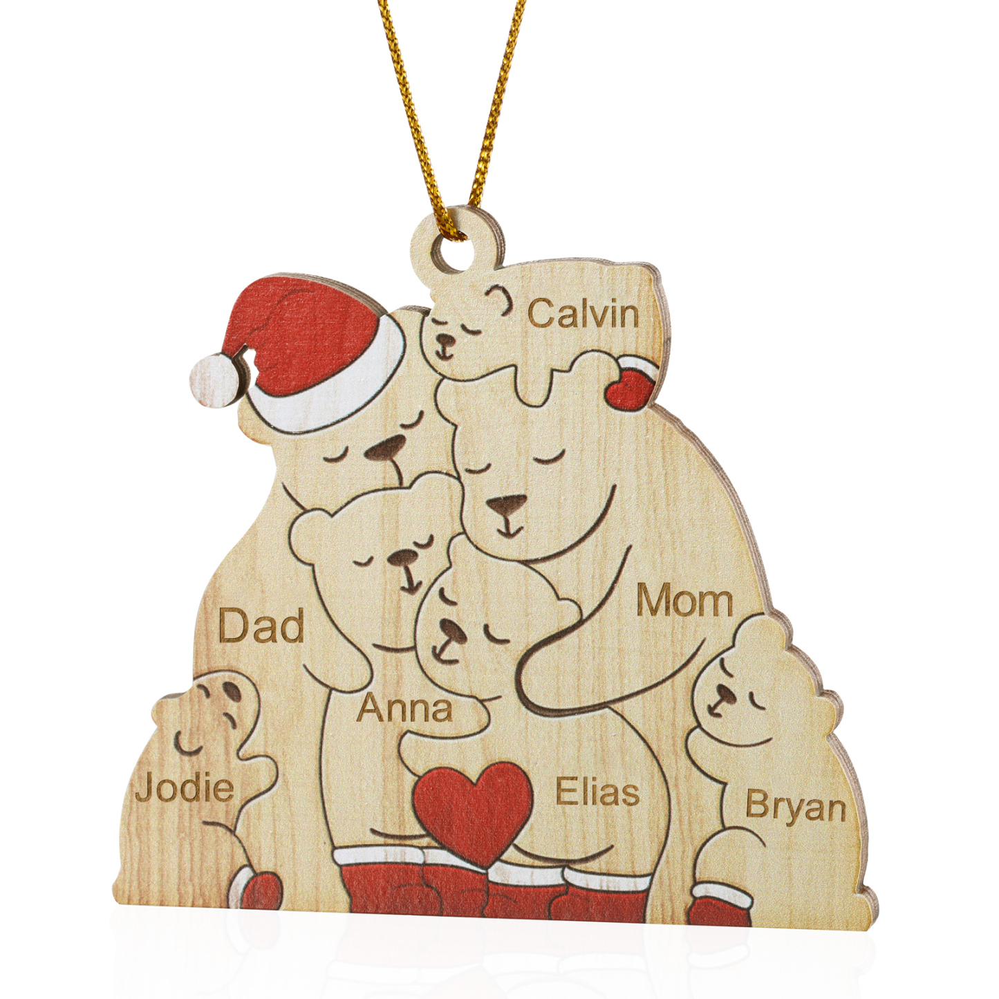 Personalised Wooden Bear Family Ornament with Custom 7 Names Heartwarming Christmas Gift-Jessemade AU