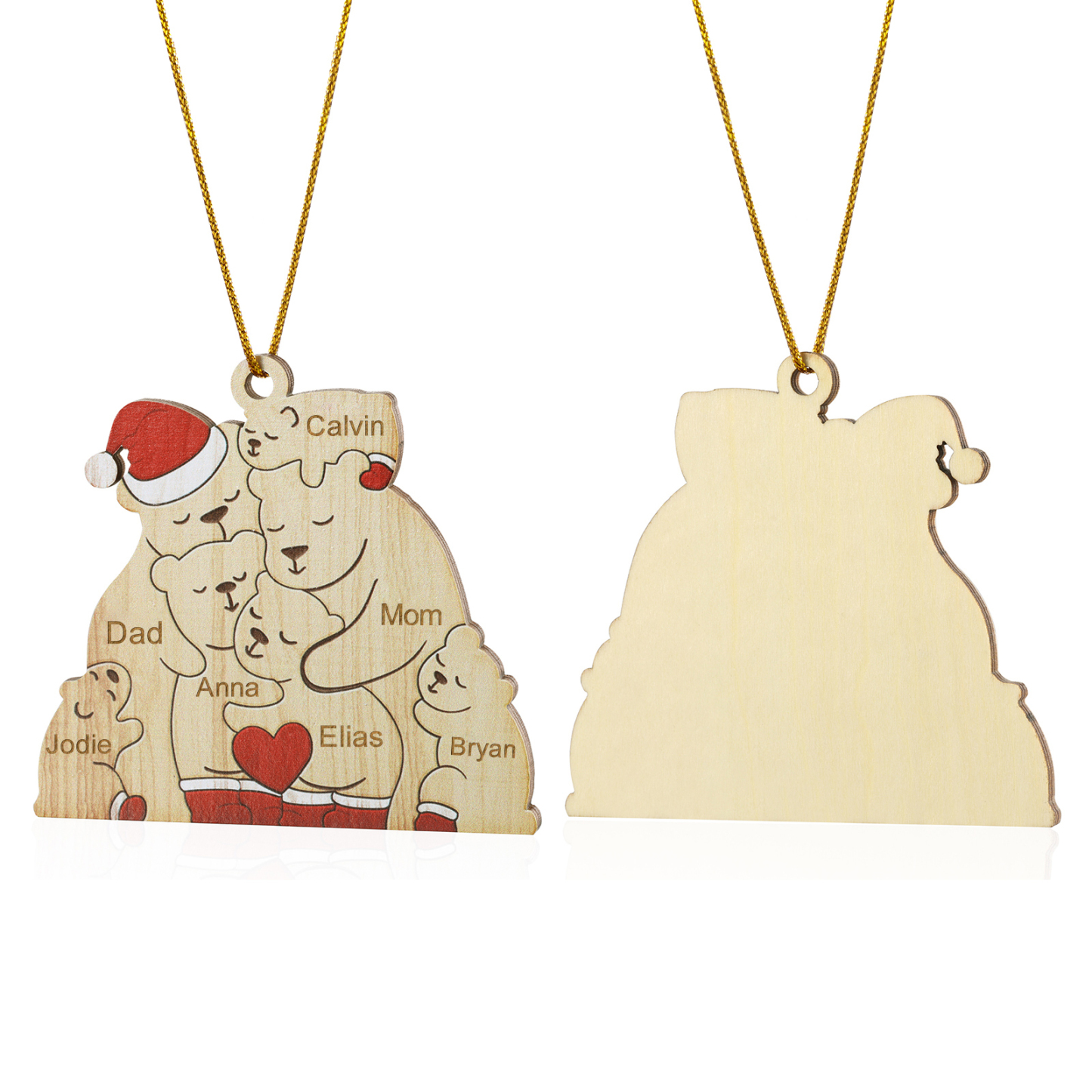 Personalised Wooden Bear Family Ornament with Custom 7 Names Heartwarming Christmas Gift-Jessemade AU