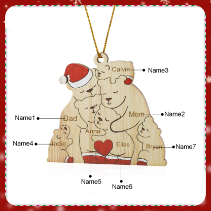 Personalised Wooden Bear Family Ornament with Custom 7 Names Heartwarming Christmas Gift-Jessemade AU