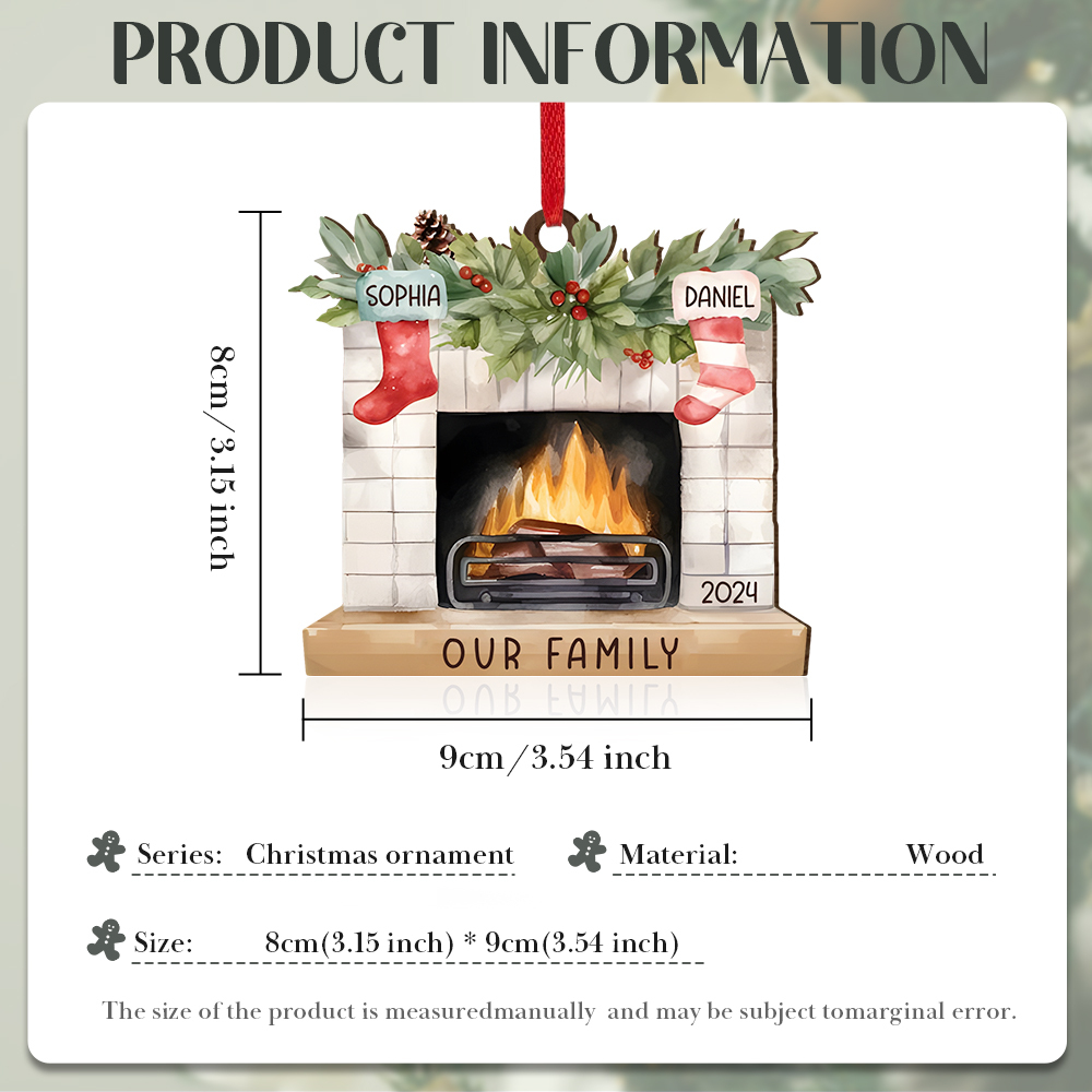 Personalised Christmas Ornament Fireplace Stocking Customised 2-8 Names Wooden Hanging Ornaments Christmas Gift for Family-Jessemade AU