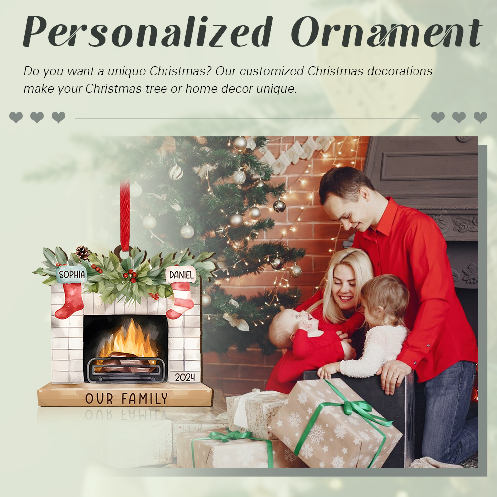 Personalised Christmas Ornament Fireplace Stocking Customised 2-8 Names Wooden Hanging Ornaments Christmas Gift for Family-Jessemade AU