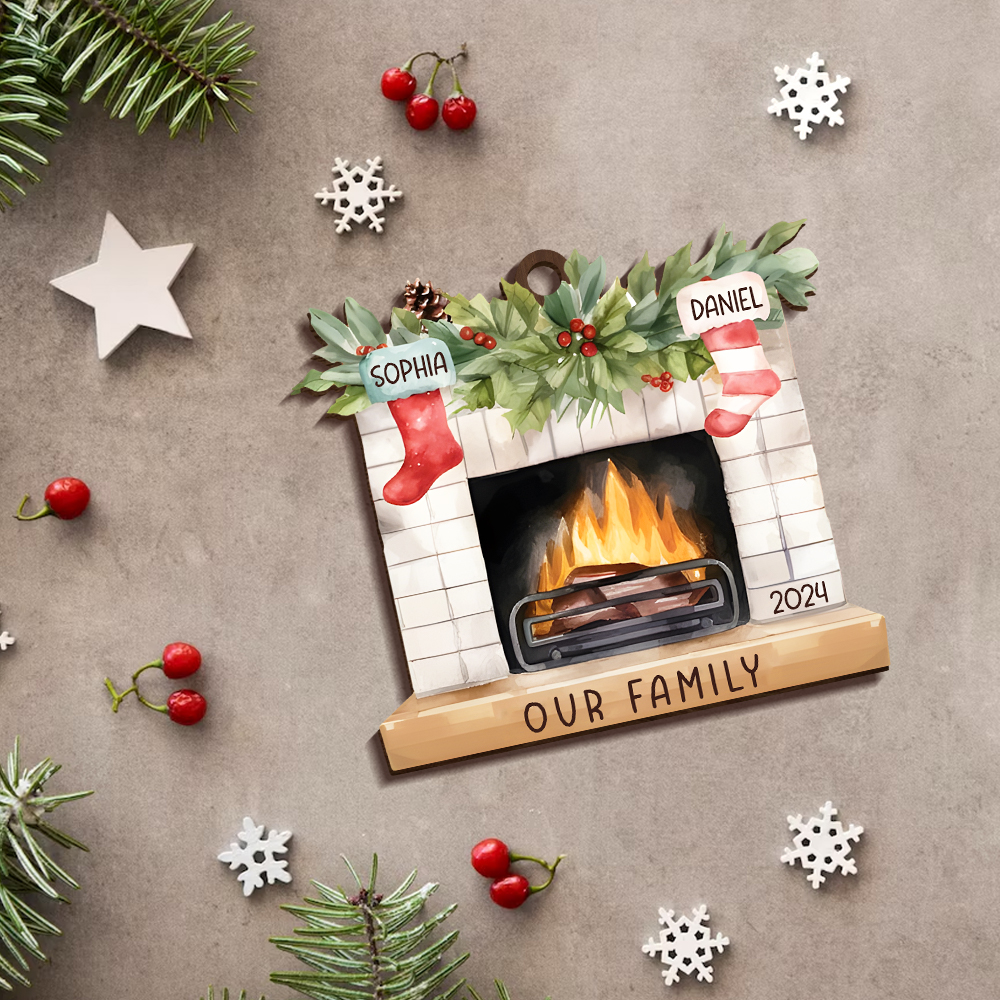 Personalised Christmas Ornament Fireplace Stocking Customised 2-8 Names Wooden Hanging Ornaments Christmas Gift for Family-Jessemade AU