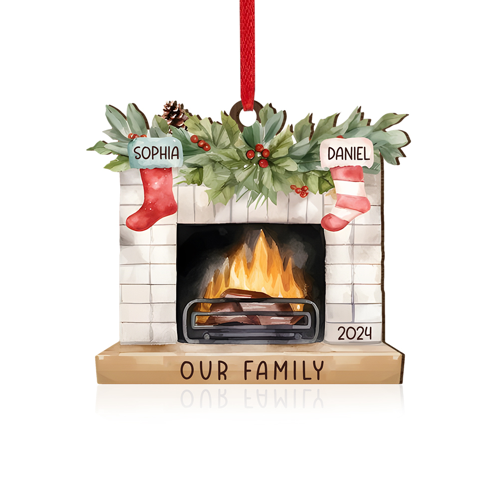 Personalised Christmas Ornament Fireplace Stocking Customised 2-8 Names Wooden Hanging Ornaments Christmas Gift for Family-Jessemade AU