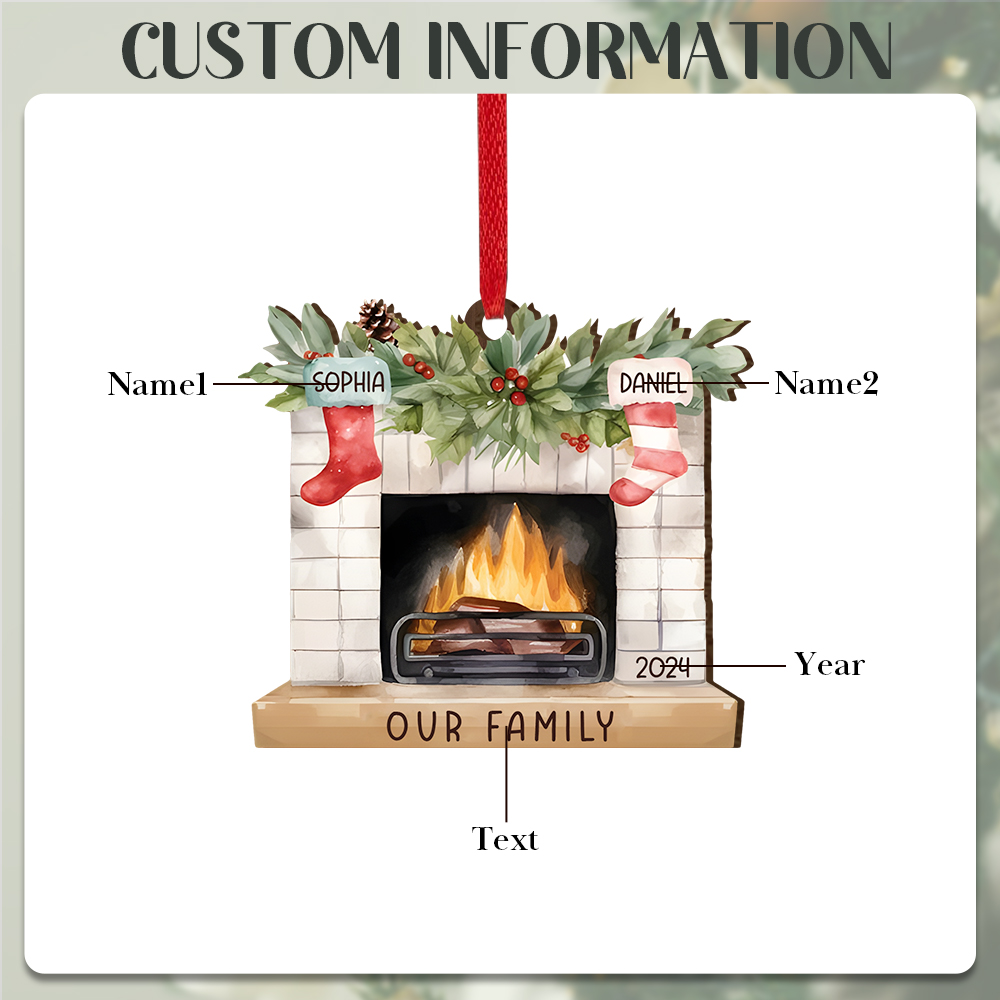 Personalised Christmas Ornament Fireplace Stocking Customised 2-8 Names Wooden Hanging Ornaments Christmas Gift for Family-Jessemade AU