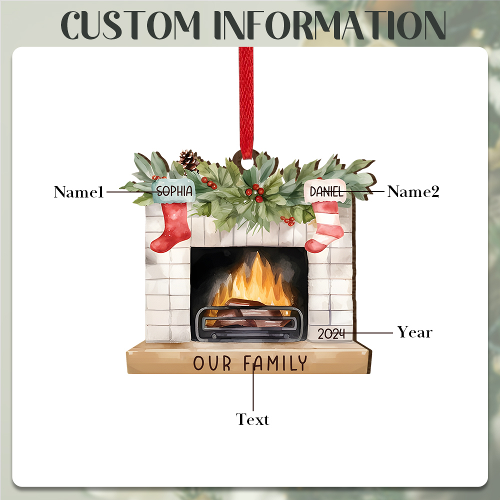 Personalised Christmas Ornament Fireplace Stocking Customised 2-8 Names Wooden Hanging Ornaments Christmas Gift for Family-Jessemade AU