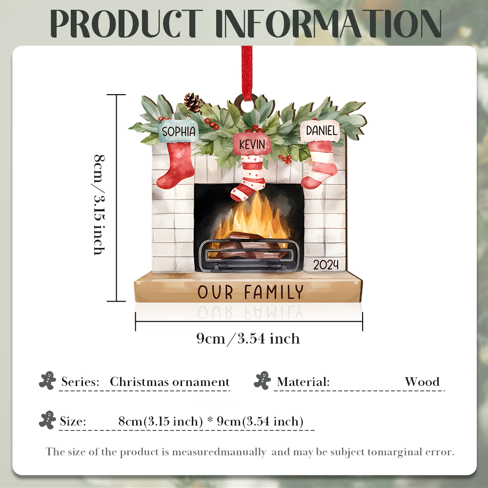 Personalised Christmas Ornament Fireplace Stocking Customised 2-8 Names Wooden Hanging Ornaments Christmas Gift for Family-Jessemade AU