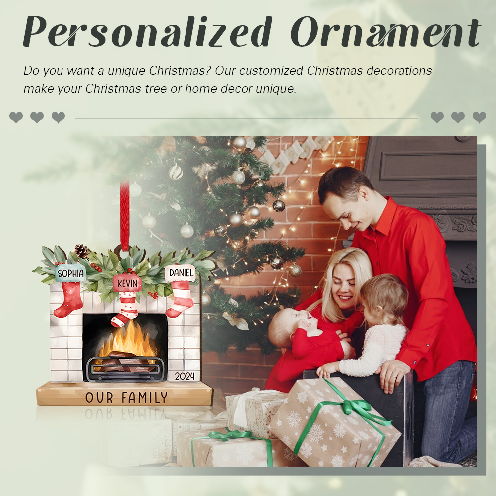 Personalised Christmas Ornament Fireplace Stocking Customised 2-8 Names Wooden Hanging Ornaments Christmas Gift for Family-Jessemade AU