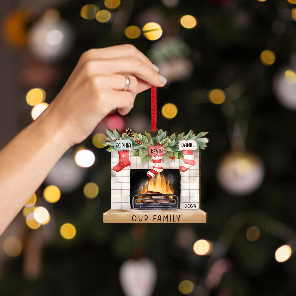 Personalised Christmas Ornament Fireplace Stocking Customised 2-8 Names Wooden Hanging Ornaments Christmas Gift for Family-Jessemade AU