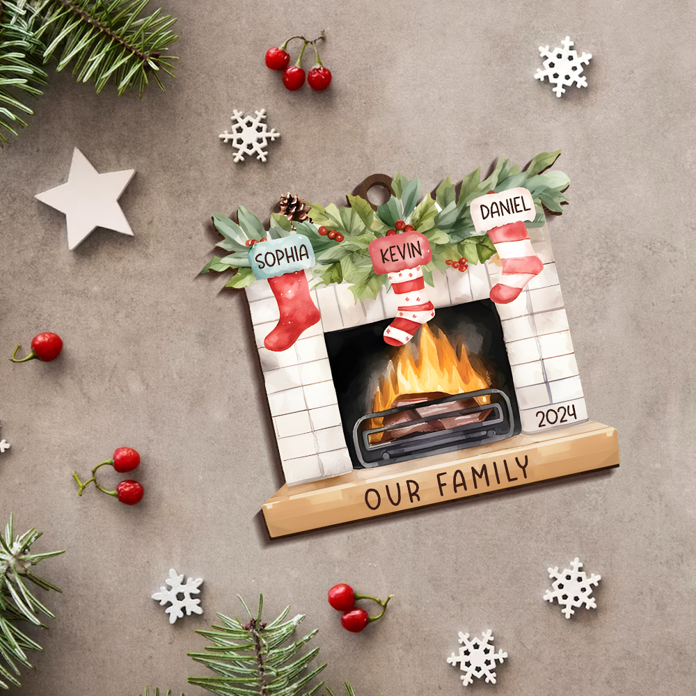 Personalised Christmas Ornament Fireplace Stocking Customised 2-8 Names Wooden Hanging Ornaments Christmas Gift for Family-Jessemade AU