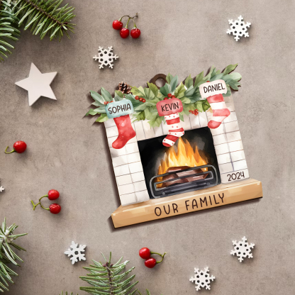 Personalised Christmas Ornament Fireplace Stocking Customised 2-8 Names Wooden Hanging Ornaments Christmas Gift for Family-Jessemade AU