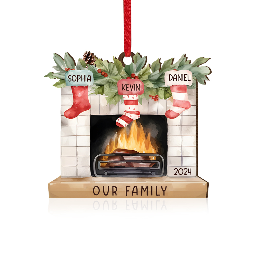 Personalised Christmas Ornament Fireplace Stocking Customised 2-8 Names Wooden Hanging Ornaments Christmas Gift for Family-Jessemade AU