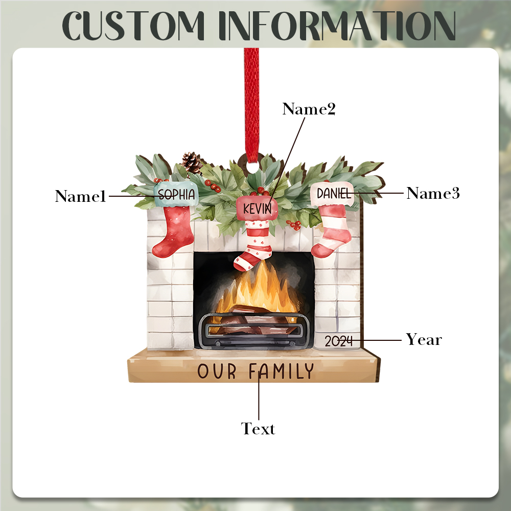 Personalised Christmas Ornament Fireplace Stocking Customised 2-8 Names Wooden Hanging Ornaments Christmas Gift for Family-Jessemade AU