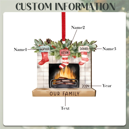 Personalised Christmas Ornament Fireplace Stocking Customised 2-8 Names Wooden Hanging Ornaments Christmas Gift for Family-Jessemade AU