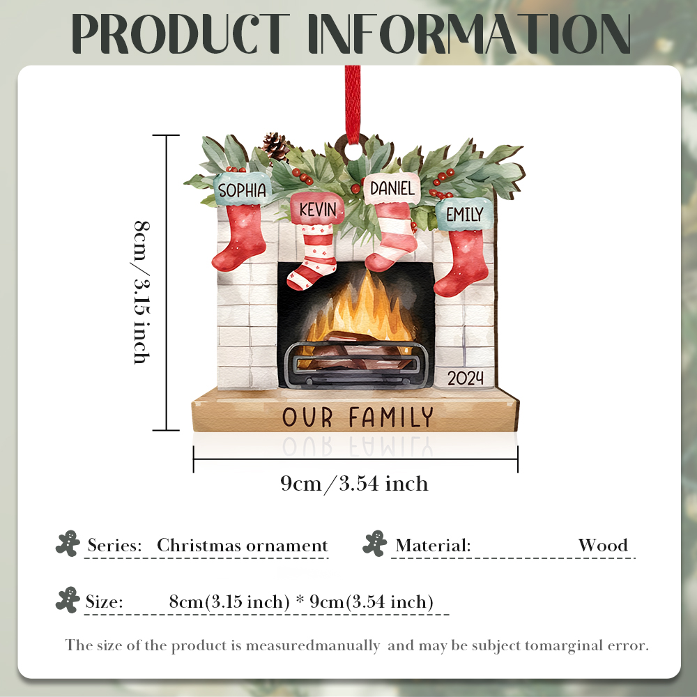Personalised Christmas Ornament Fireplace Stocking Customised 2-8 Names Wooden Hanging Ornaments Christmas Gift for Family-Jessemade AU