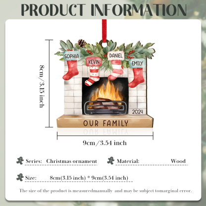 Personalised Christmas Ornament Fireplace Stocking Customised 2-8 Names Wooden Hanging Ornaments Christmas Gift for Family-Jessemade AU