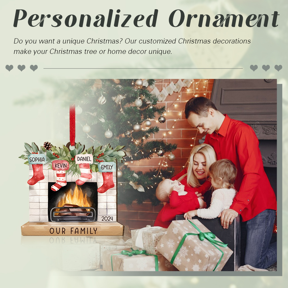 Personalised Christmas Ornament Fireplace Stocking Customised 2-8 Names Wooden Hanging Ornaments Christmas Gift for Family-Jessemade AU