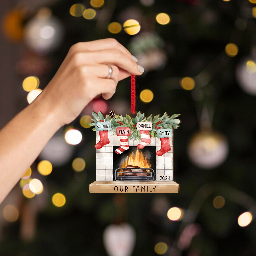Personalised Christmas Ornament Fireplace Stocking Customised 2-8 Names Wooden Hanging Ornaments Christmas Gift for Family-Jessemade AU
