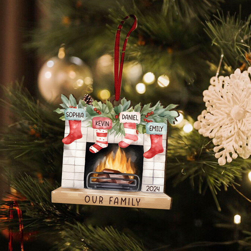 Personalised Christmas Ornament Fireplace Stocking Customised 2-8 Names Wooden Hanging Ornaments Christmas Gift for Family-Jessemade AU