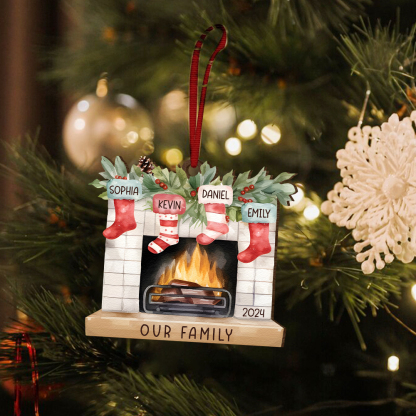 Personalised Christmas Ornament Fireplace Stocking Customised 2-8 Names Wooden Hanging Ornaments Christmas Gift for Family-Jessemade AU