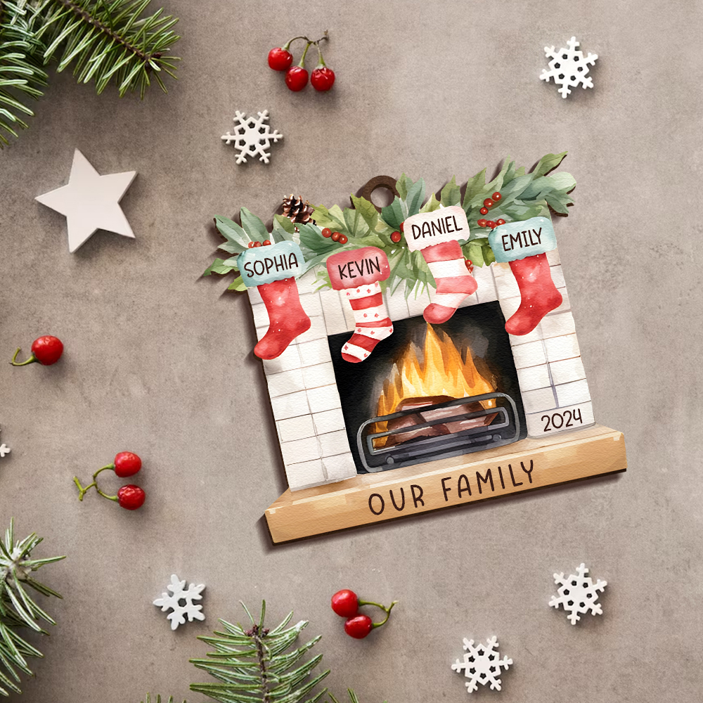 Personalised Christmas Ornament Fireplace Stocking Customised 2-8 Names Wooden Hanging Ornaments Christmas Gift for Family-Jessemade AU
