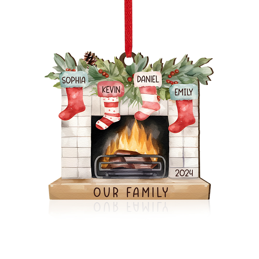 Personalised Christmas Ornament Fireplace Stocking Customised 2-8 Names Wooden Hanging Ornaments Christmas Gift for Family-Jessemade AU