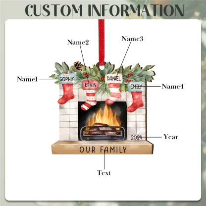 Personalised Christmas Ornament Fireplace Stocking Customised 2-8 Names Wooden Hanging Ornaments Christmas Gift for Family-Jessemade AU