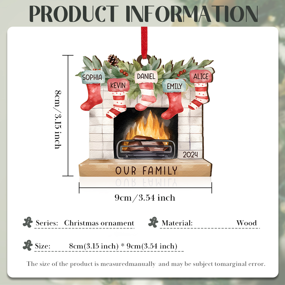 Personalised Christmas Ornament Fireplace Stocking Customised 2-8 Names Wooden Hanging Ornaments Christmas Gift for Family-Jessemade AU