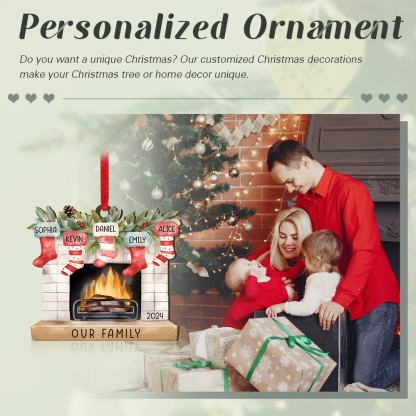 Personalised Christmas Ornament Fireplace Stocking Customised 2-8 Names Wooden Hanging Ornaments Christmas Gift for Family-Jessemade AU