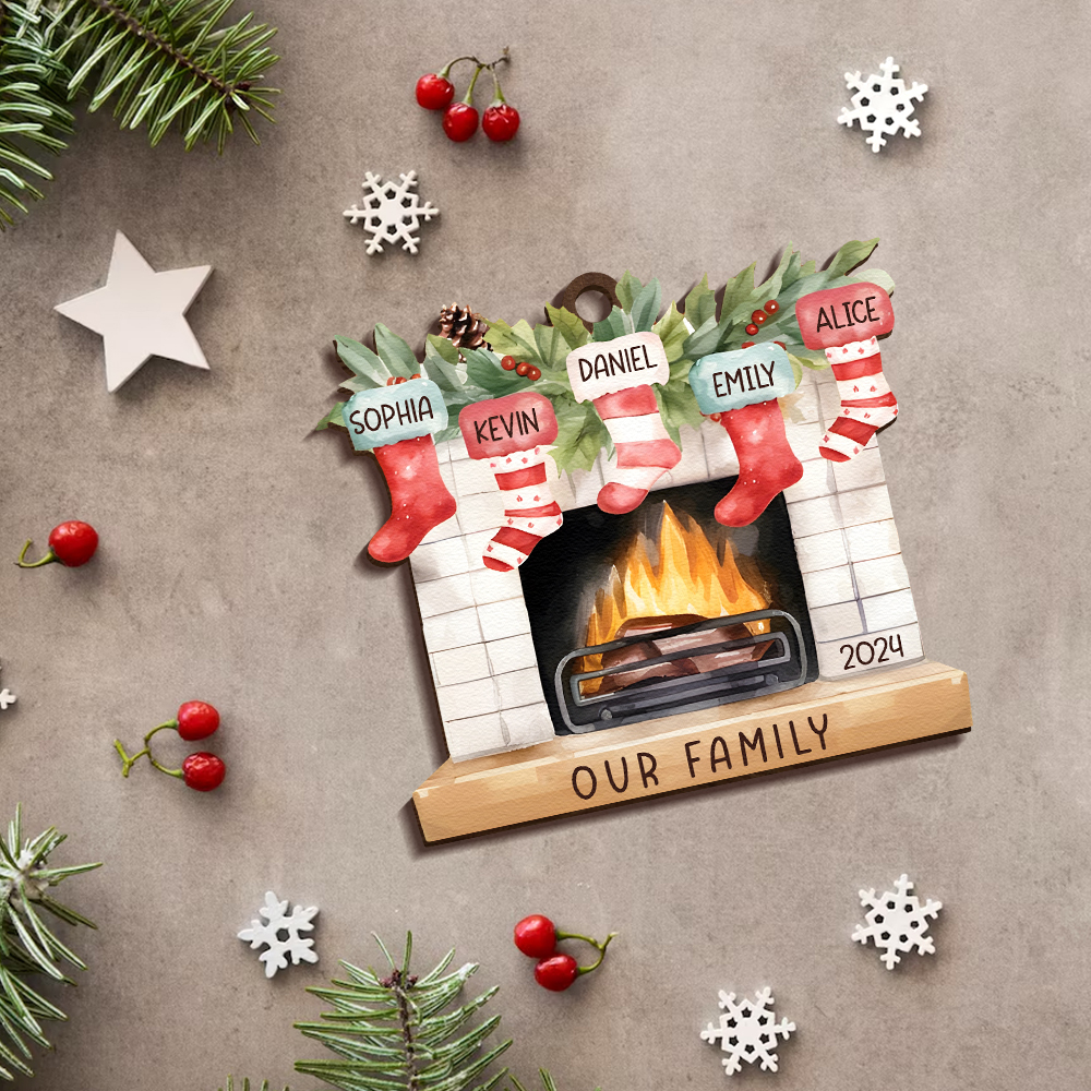 Personalised Christmas Ornament Fireplace Stocking Customised 2-8 Names Wooden Hanging Ornaments Christmas Gift for Family-Jessemade AU
