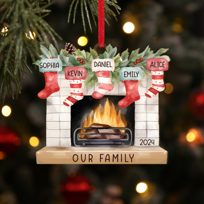 Personalised Christmas Ornament Fireplace Stocking Customised 2-8 Names Wooden Hanging Ornaments Christmas Gift for Family-Jessemade AU