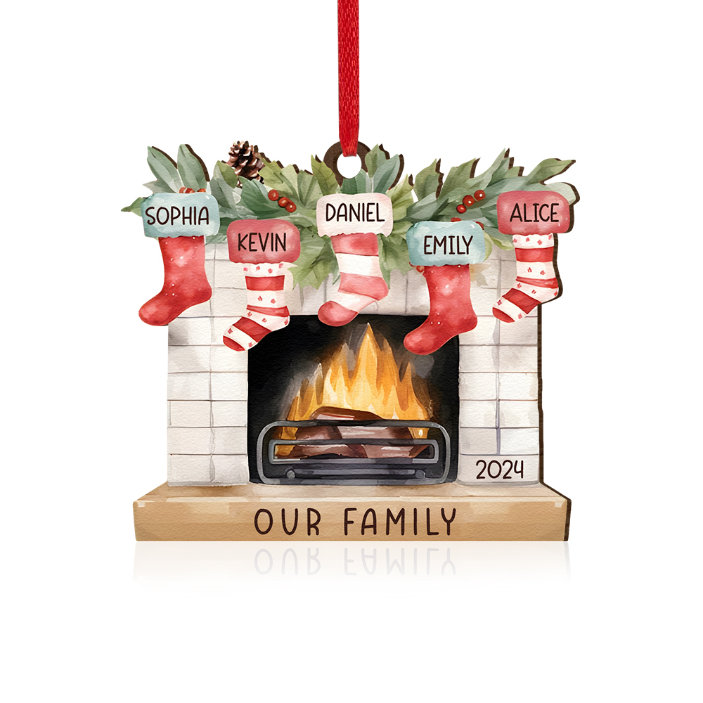 Personalised Christmas Ornament Fireplace Stocking Customised 2-8 Names Wooden Hanging Ornaments Christmas Gift for Family-Jessemade AU